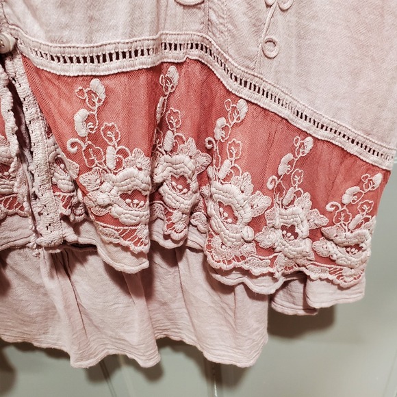 Soft Surroundings Women Dress Size Medium Embroidered Lace boho Button Dusty Ros - Picture 3 of 16